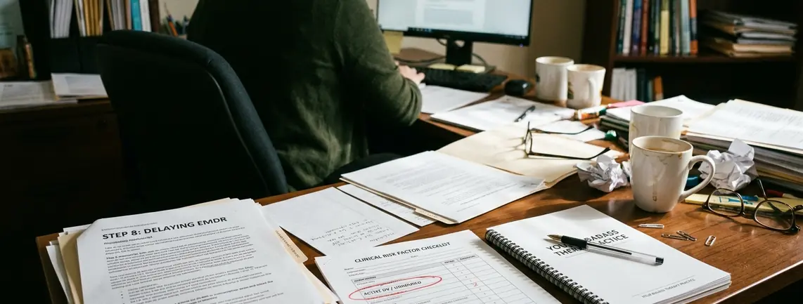 Editorial desk with notes and drafts scattered among authentic clutter